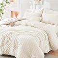 HYMOKEGE Ivory Oversized Queen Comforter Set Seersucker 7 Pieces, All Season by HYMOKEGE