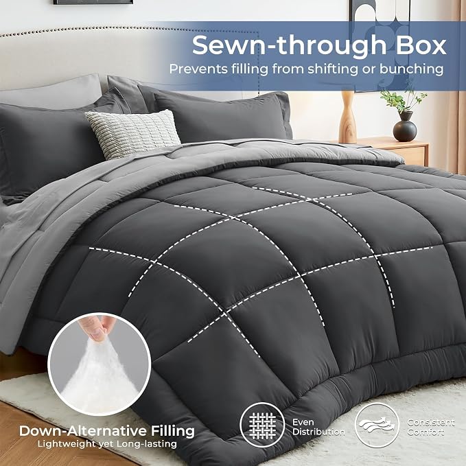 Sasttie King Size Comforter Set, 7 Pieces Bed in a Bag King, Complete Bedding - Image 3
