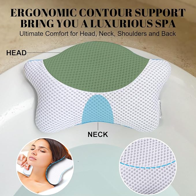 Non Slip Bath Pillow, Luxury Spa Bathtub Head & Neck Rest Support, Permeable - Image 3