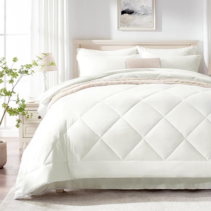 Love's cabin Twin XL Comforter Set Ivory, 5 Pieces Twin XL Bed in a Bag - Image 2