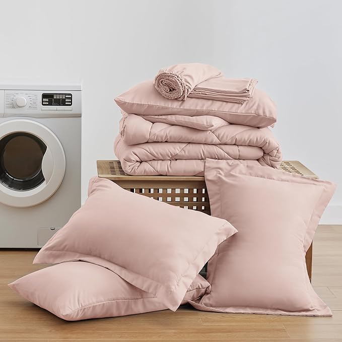 Love's cabin California King Comforter Set Pink, 7 Pieces California King Bed - Image 6