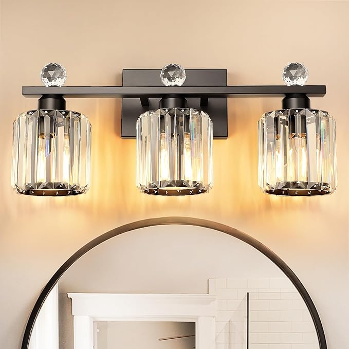 3-Light Black Modern K9 Crystal Vanity Lights by KunruiTAI