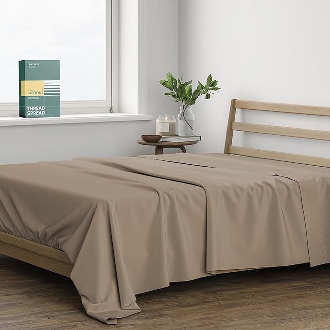 THREAD SPREAD 100% Organic Cotton Percale Flat Sheet Full Size by THREADSPREAD