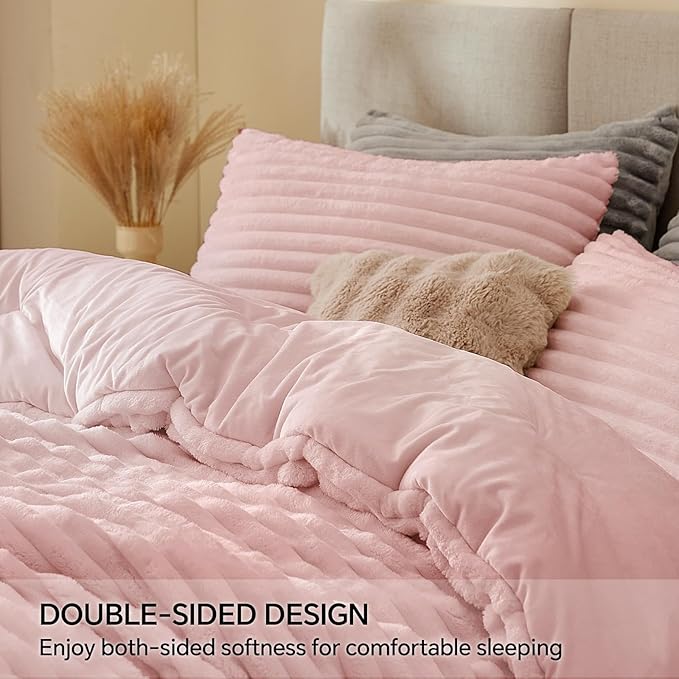 BEDELITE Fleece Full Comforter Set -Super Soft & Warm Fluffy Pink Bedding - Image 4