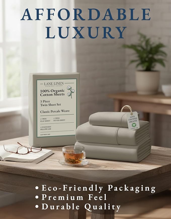 LANE LINEN 100% Organic Cotton Sheets Twin Size, Soft & Comfy Mercerized Fully - Image 8