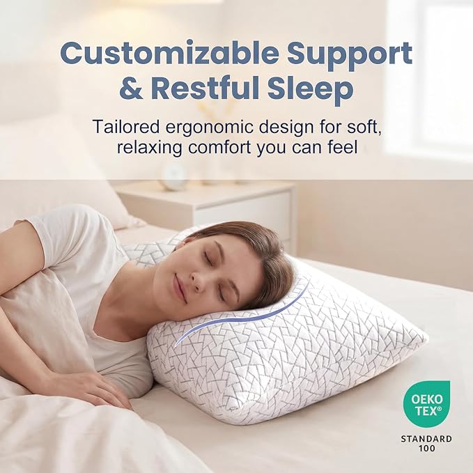 Meoflaw Adjustable Memory Foam Pillows: 2 Pack King Size Shredded Foam Bed - Image 5