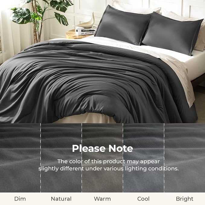Litanika Grey Comforter Queen Size Set, Dark Gray Lightweight Plain Bedding - Image 8