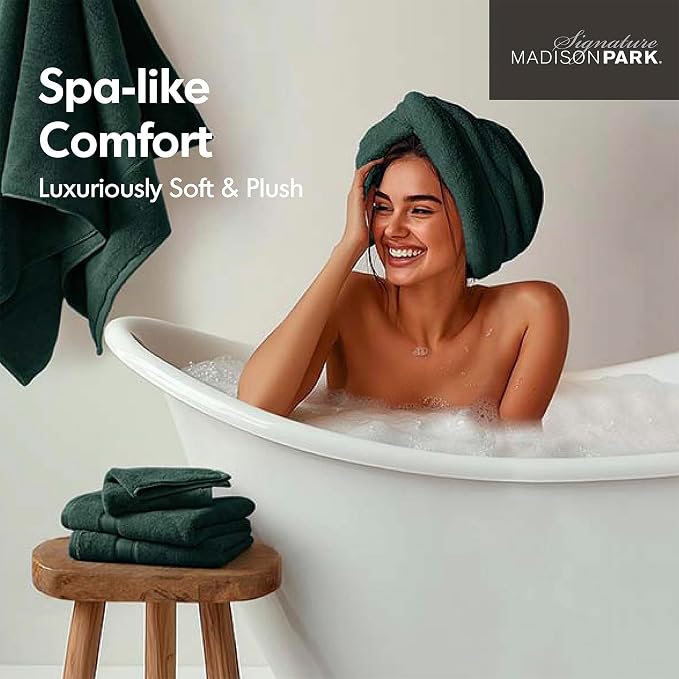 Madison Park 800GSM Bathroom Towel Set of 8 100% Cotton Bath Towel Set - Image 5