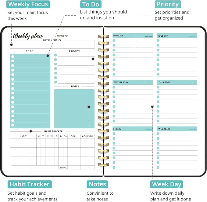 Undated Weekly Planner, Weekly To Do List Notebook - Image 2