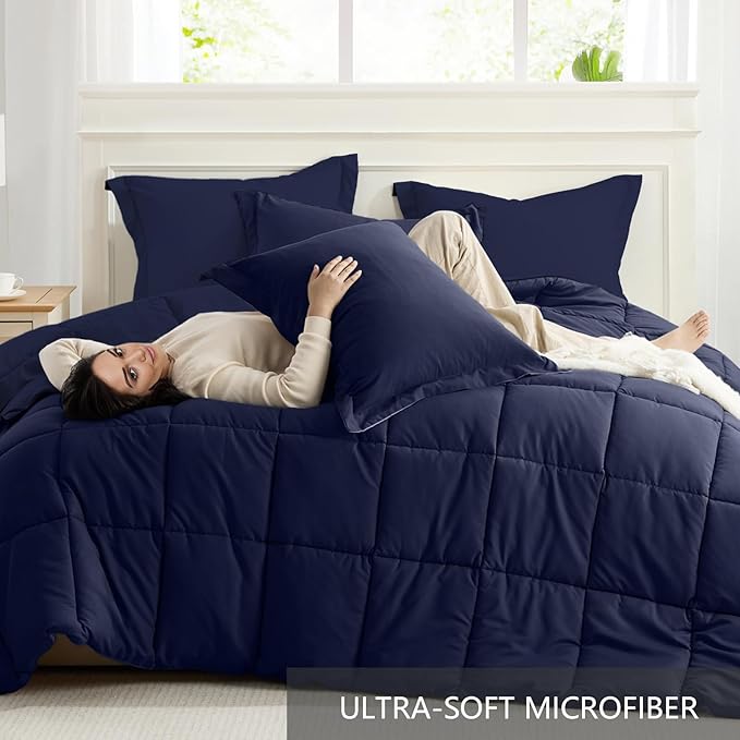 Homelike Moment King Size Comforter Set Navy Blue, Lightweight Comforter Sets - Image 5