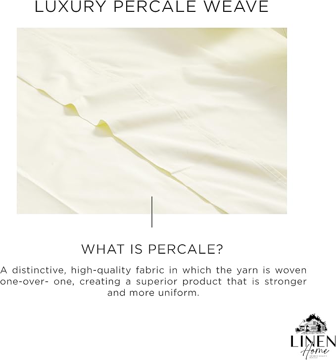 Linen Home 100% Cotton Percale Sheets Queen Size, Deep Pocket, 4 Pieces Set - Image 2