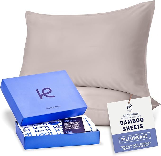 Kickoff Viscose Bamboo Pillowcase, 100% Organic Hidden Zippered Viscose Bamboo by KickoffHome