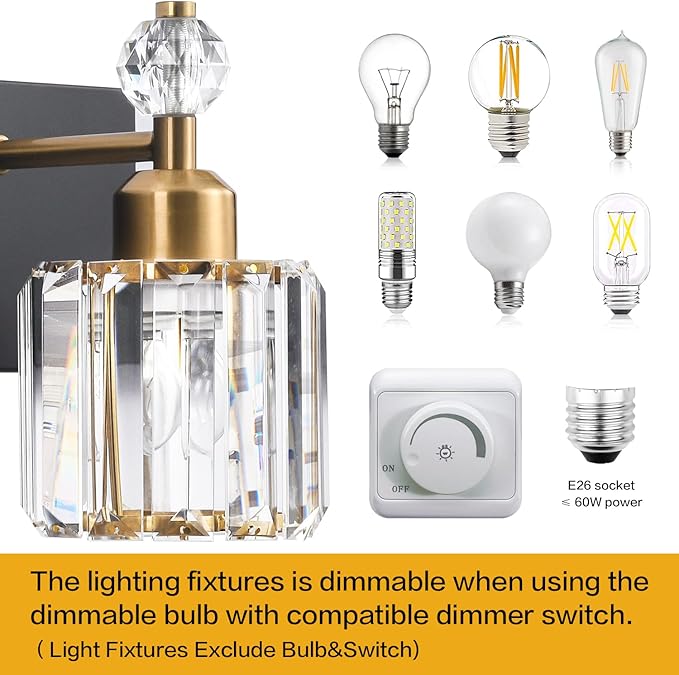 PRESDE 4-Light Crystal Bathroom Vanity Light, Modern Black and Gold Bathroom - Image 5