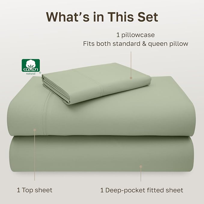 California Design Den Natural 100% Cotton Bed Sheets Twin Size Set - Image 4