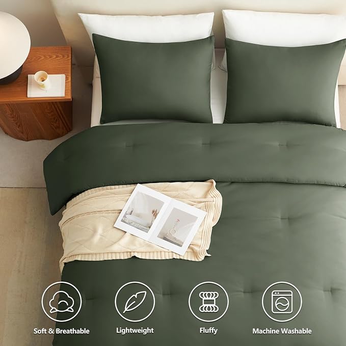 CozyLux Twin Comforter Set Dark Green, 2 Pieces Twin Extra Long Solid - Image 5