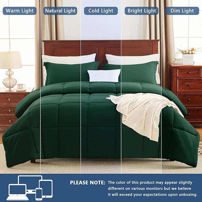 CozyLux Oversized King Comforter Set, 3 Pieces Emerald Green 120x98 Box - Image 5