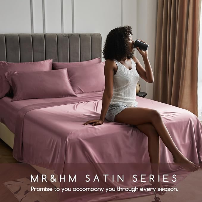 MR&HM Satin Bed Sheets, Full Size Sheets Set - Image 6