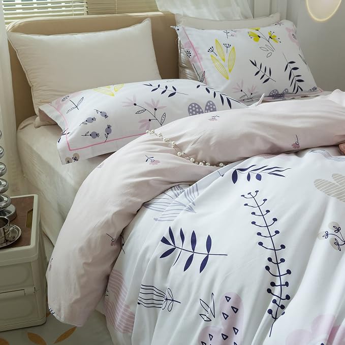 mixinni Girls Duvet Cover Twin Size Blossom Duvet Cover Cotton Flower White - Image 3