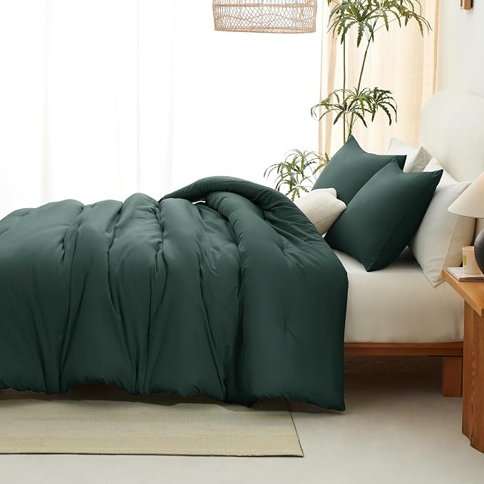 CozyLux Queen Comforter Set Forest Green, 3 Pieces Solid Comforters Queen Size - Image 9