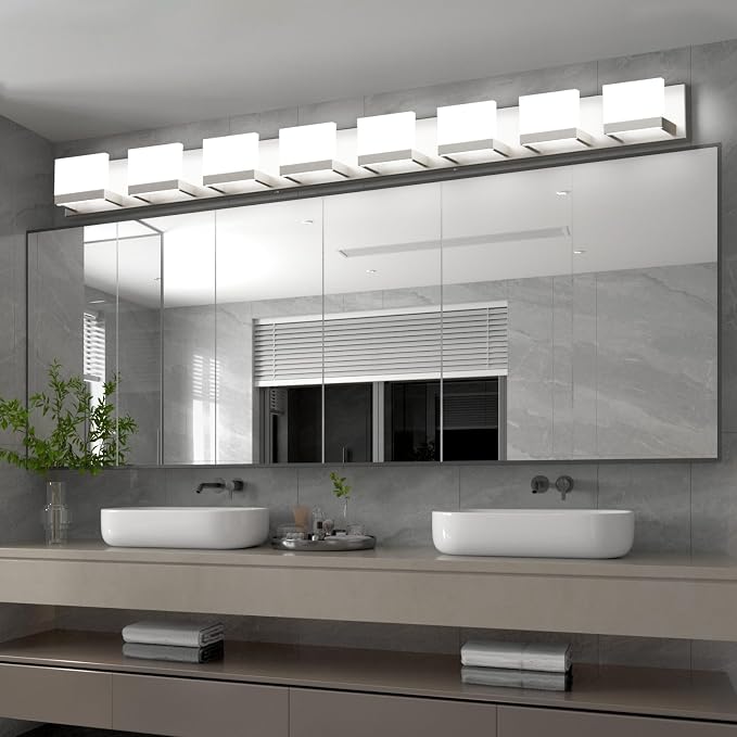 Tipace 8 Lights LED Modern Vanity Light Brushed Nickel Bathroom Lighting - Image 9