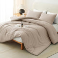 CozyLux Full Size Comforter Set Wheat, 3 Pieces Solid Breathable Quilted by CozyLux