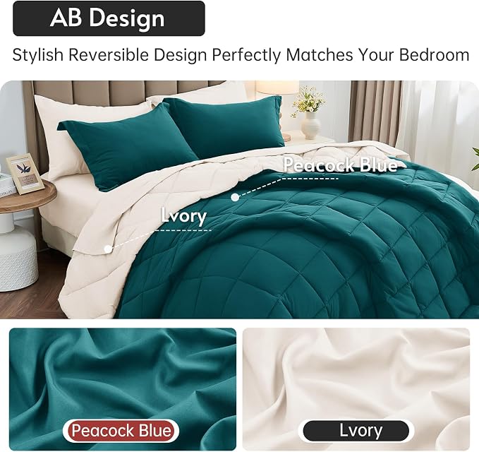 MUXHOMO 5 Pieces Twin Comforter Set, Reversible Bed in a Bag Twin Size - Image 3