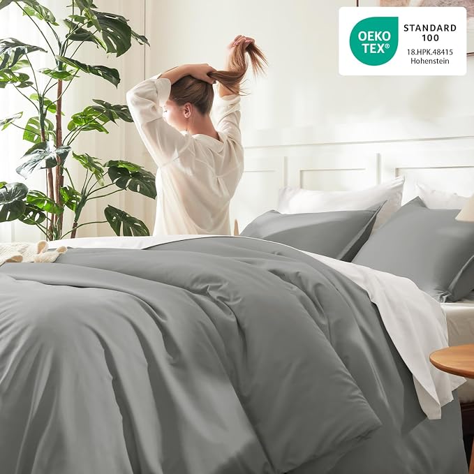 Litanika Comforters Medium Gray Super King Size, 3 Pieces Lightweight Solid - Image 4