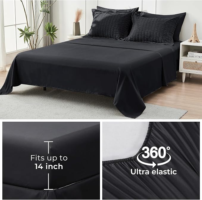 HYMOKEGE Black Full Size Comforter Sets Seersucker 7 Pieces, All Season Luxury - Image 7