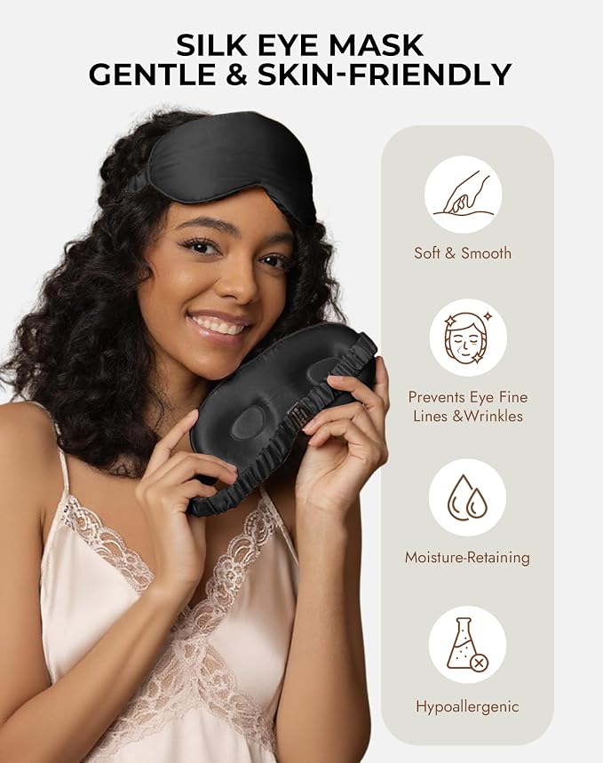 SilkSilky 100% 22 Momme Mulberry Silk Sleep Mask – Upgraded 3D Contoured Eye - Image 3