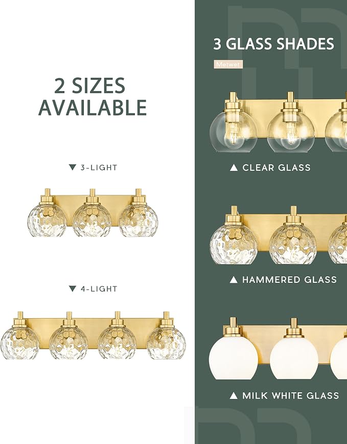 Bathroom Light Fixtures Over Mirror, 3-Light Brushed Gold Vanity Light - Image 9