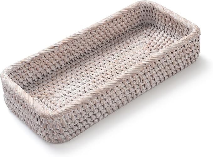 Rattan Bathroom Vanity Trays Toilet Tank Baskets Long Narrow Hand Towel Storage - Image 3