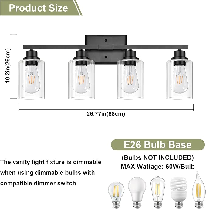 Unicozin Modern Bathroom Light Fixtures, 4 Light Vanity Lights Over Mirror - Image 5