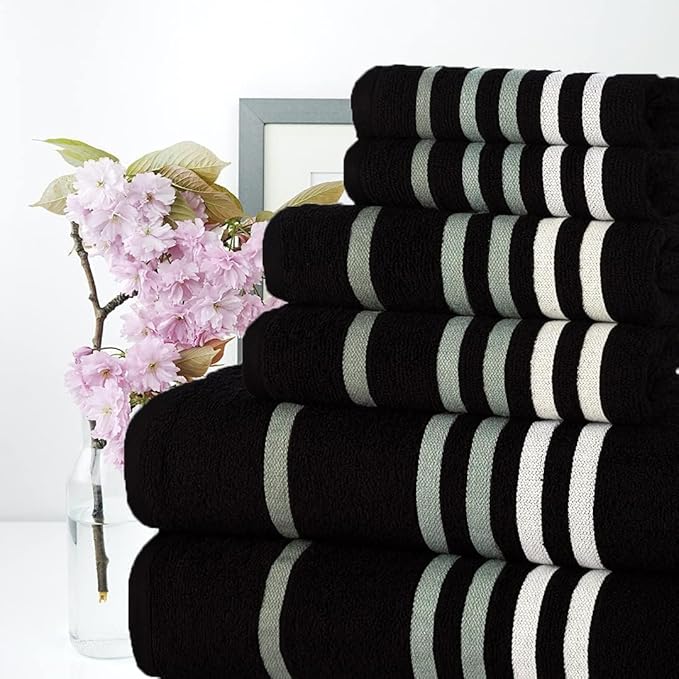 CASA COPENHAGEN Exotic 6Pcs 100% Egyptian Cotton Designer Towels Gift Set- Black - Image 2