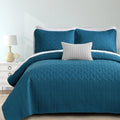 Yiran Teal Blue Quilt Set King Size Lightweight Bedspread Ultrasonic Wave by Yiran