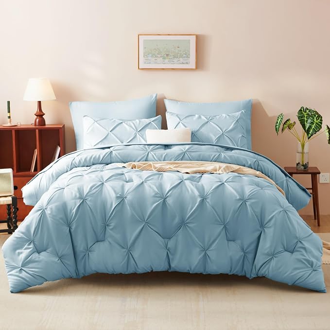 HIMEET Pintuck Bed in a Bag, 5 Pieces Twin XL Comforter Set Light Blue - Image 8