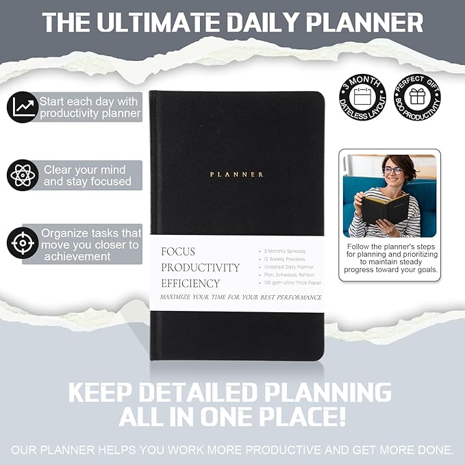 Productivity 3-month Planner Undated Daily Weekly Monthly Planner - Image 4