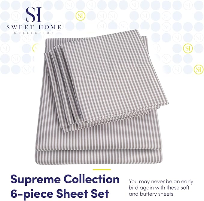 Queen Sheets Stripe Grey - Image 2