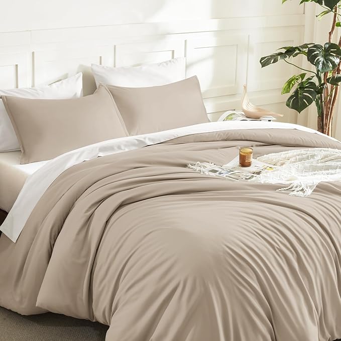 Litanika Khaki Comforter Set King Size, 3 Pieces Solid Bedding Comforter Set - Image 5