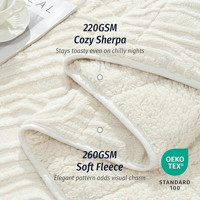 Wemore Jacquard Fleece Weighted Blanket Queen Size 60" x 80" 20lbs, Ultra Soft - Image 3