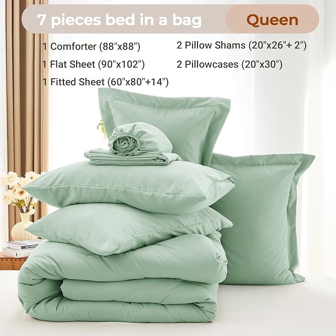 MUXHOMO 7 Pieces Queen Comforter Set, Soft Bed in a Bag Queen Size, All Season - Image 4
