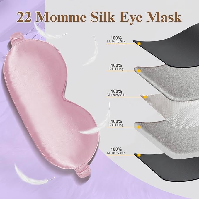 BeeVines 2 Pack 3D Contoured Sleep Mask 22 Momme Mulberry Silk Sleeping Eye - Image 3