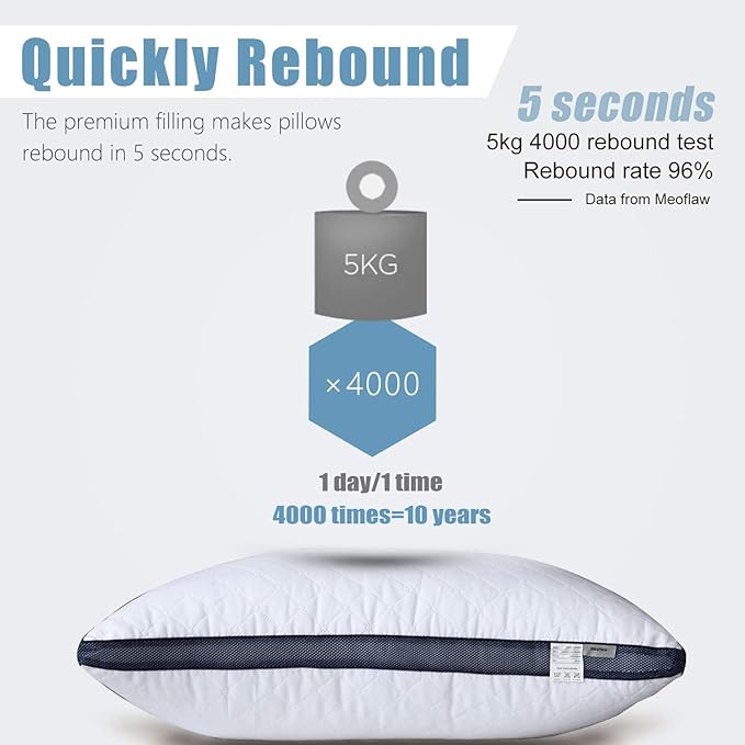 Meoflaw Pillows for Sleeping, Luxury Hotel Pillows Queen Size Set of 4 - Image 4
