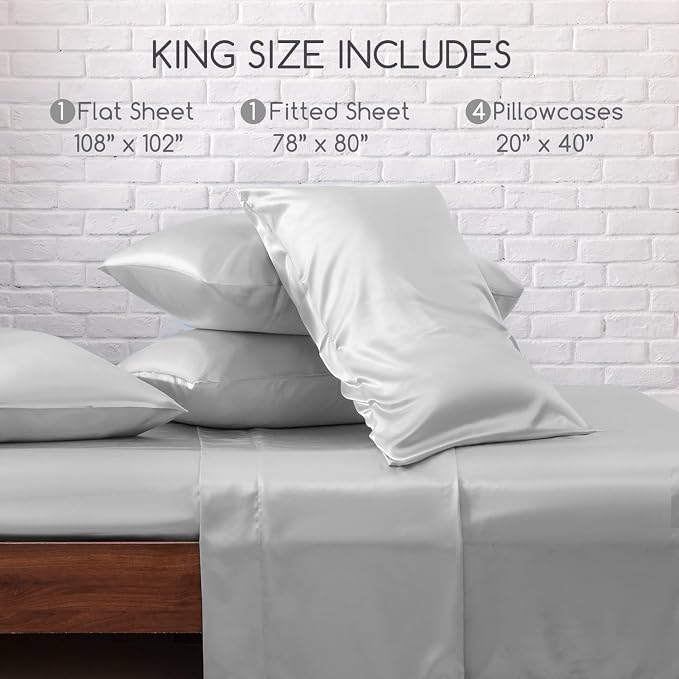 MR&HM Satin Bed Sheets, King Size Sheets Set - Image 2