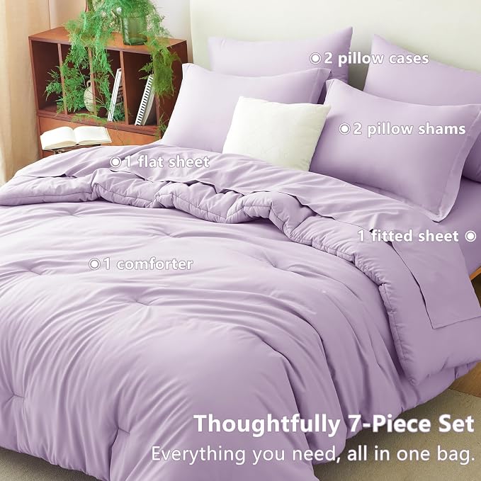 CozyLux Full Size Comforter Sets Lavender, 7 Pieces Bed in a Bag Full Comforter - Image 7