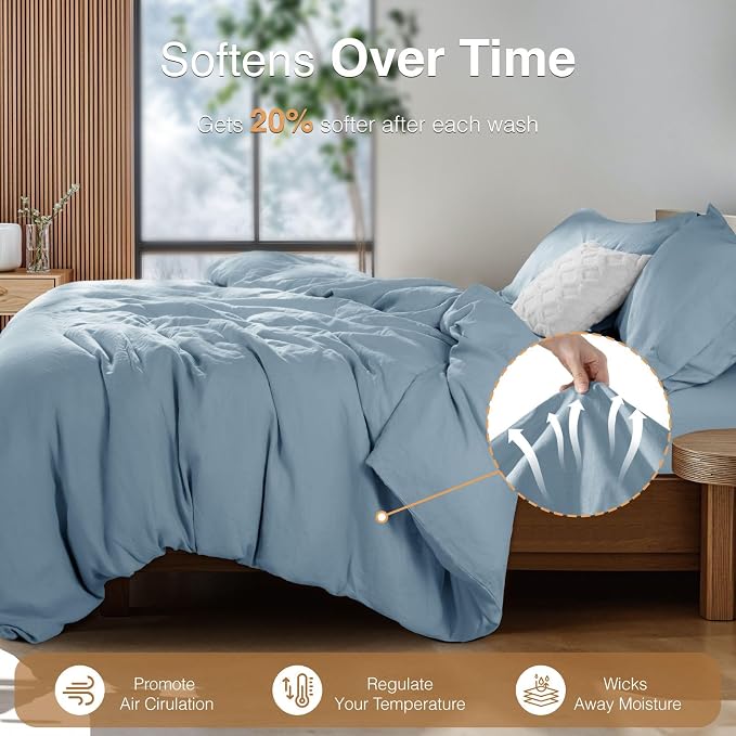 SONORO KATE 100% French Linen Duvet Cover Queen Size, Soft Breathable - Image 5
