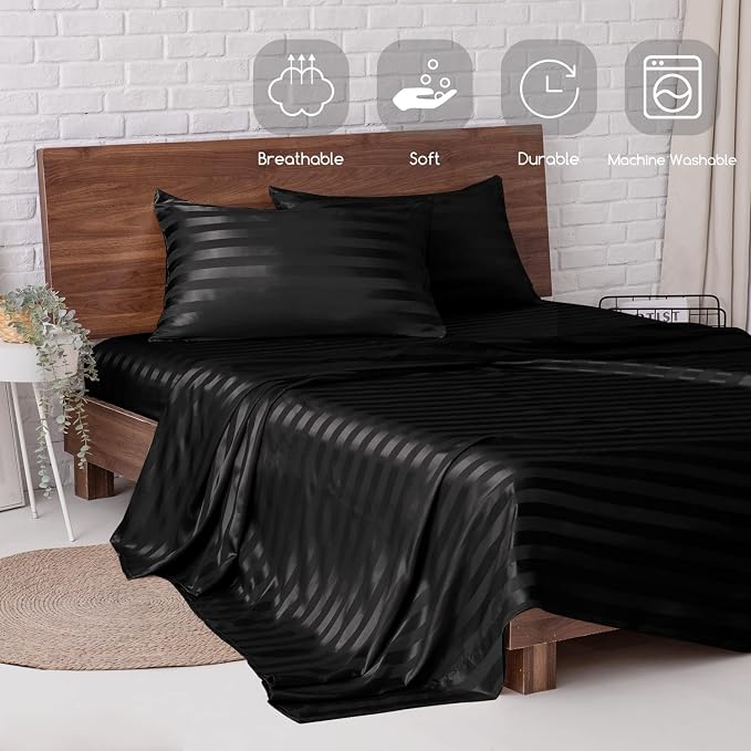 MR&HM Satin Bed Sheets, Full Size Sheets Set - Image 6