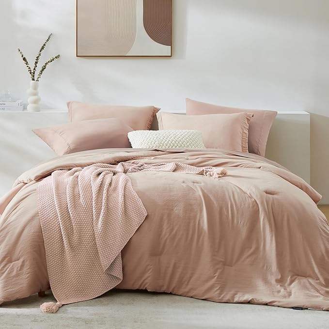 WRENSONGE Full Size Comforter Set- 7 Pieces Clay Pink Bed in a Bag Full Size by WRENSONGE