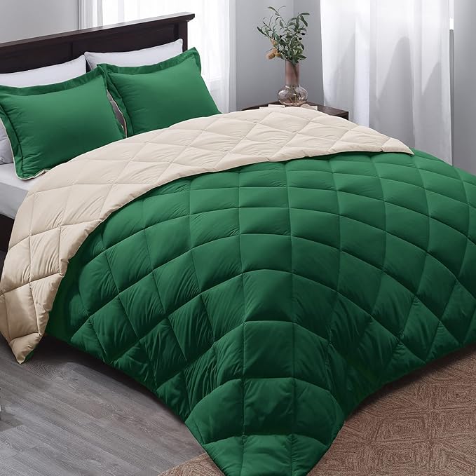 Basic Beyond - Forest Green King Size Reversible Down Alternative Bed Comforter by BasicBeyond