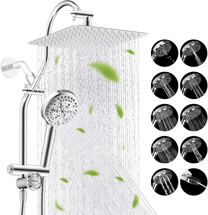 Hibbent cUPC Certified All Metal 10" Rainfall Showerhead Combo, High Pressure by Hibbent