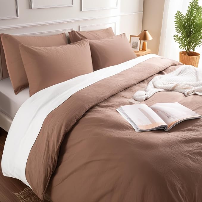 NEXHOME PRO Duvet Cover Set 100% Washed Cotton Oversized King 120"x98" Linen - Image 5